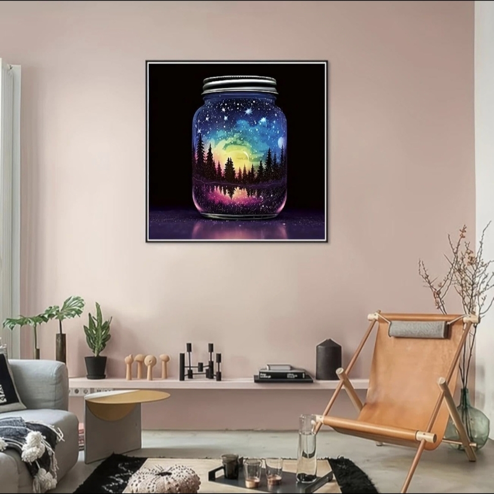 Mason Jar Trees Colorful Night Stars Sky Reflection 5D Diamond Painting Kit New - Picture 2 of 9